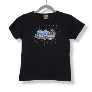 Vintage Y2k Harley Davidson Womens Shirt Black Large HD Biker Motorcycle